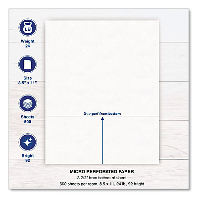 Printworks Perforated Paper, 92 Bright, Perforated 3.67 from Bottom, 24 lb Bond Weight, 8.5 x 11, White, 500 Sheets/Ream, 5 Reams/Carton (04126)