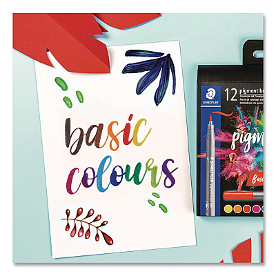 Staedtler Pigment Brush Pen Set, Medium-Firm Tip, Assorted Nature Colors, 12/Pack (371C1231035)