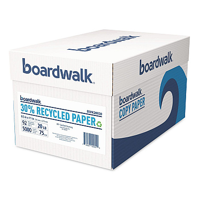 Boardwalk 30% Recycled Copy Paper, 92 Bright, 20 lb Bond Weight, 8.5 x 11, White, 500 Sheets/Ream, 10 Reams/Carton (20030)