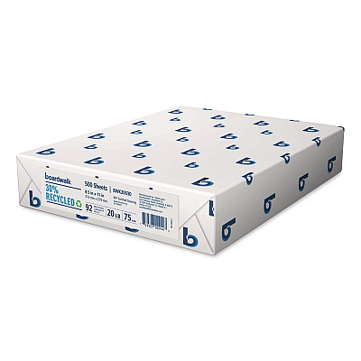Boardwalk 30% Recycled Copy Paper, 92 Bright, 20 lb Bond Weight, 8.5 x 11, White, 500 Sheets/Ream, 10 Reams/Carton (20030)