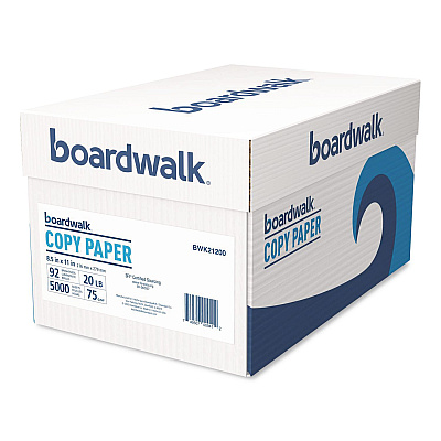 Boardwalk Copy Paper, 92 Bright, 20 lb Bond Weight, 8.5 x 11, White, 500 Sheets/Ream, 10 Reams/Carton (21200)