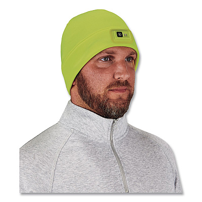 ergodyne N-Ferno 6801 Winter Skull Cap with LED Rechargeable Light, Fleece, One Size Fits Most, Lime (16790)