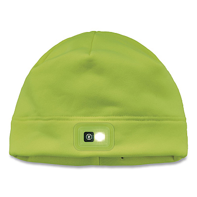 ergodyne N-Ferno 6801 Winter Skull Cap with LED Rechargeable Light, Fleece, One Size Fits Most, Lime (16790)