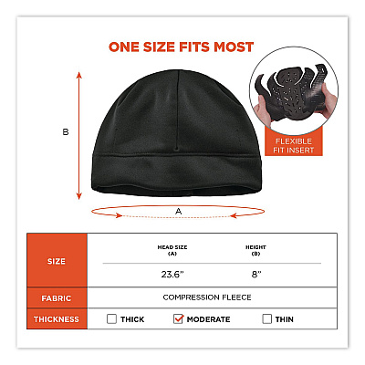 ergodyne N-Ferno 6808ZI Zippered Winter Beanie Hat with Bump Cap, One Size Fits Most, Black (16911)