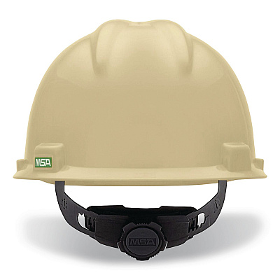 MSA V-Gard Hard Hats, Vented, Front Brim, Fas-Trac III Ratchet Suspension, One Size Fits Most (6.5 to 8), Light Buff (495856)