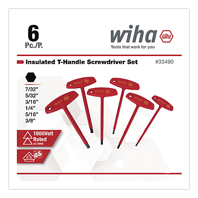 6-Piece Insulated T-Handle Inch Hex Screwdriver Set (33490)