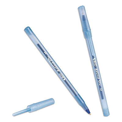 BIC Round Stic Xtra Life Ballpoint Pen, Stick, Medium 1 mm, Blue Ink, Translucent Blue Barrel, 12/Box, 36 Boxes/Carton (GSM11BECT)
