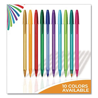 BIC Color Cues Cristal Xtra Smooth Ballpoint Pen, Stick, Medium 1.2 mm, Assorted Ink and Barrel Colors, 10/Box (WMSUA10AST)