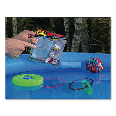 Pool Patch and Repair Kit, Flex Glue Mini Clear 0.6 oz Tube and (2) Flex Tape Mini Clear Patches 3" x 4", 12/Carton (POOLKITMINI)