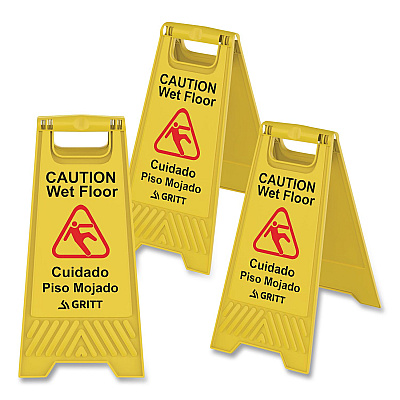 Caution Wet Floor Sign, 11.8 x 12 x 24, Yellow, 3/Pack (GRI184YEL3PK)