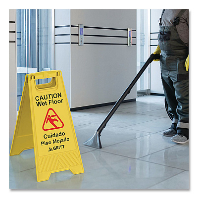 Caution Wet Floor Sign, 11.8 x 12 x 24, Yellow, 3/Pack (GRI184YEL3PK)