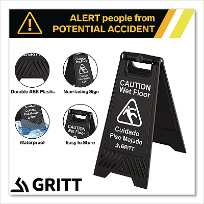 Caution Wet Floor Sign, 11.8 x 12 x 24, Black, 3/Pack (GRI184BLK3PK)