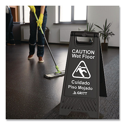 Caution Wet Floor Sign, 11.8 x 12 x 24, Black, 3/Pack (GRI184BLK3PK)