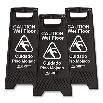 Caution Wet Floor Sign, 11.8 x 12 x 24, Black, 3/Pack (GRI184BLK3PK)