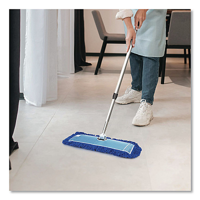 All-In-One 24" Microfiber Dust Mop Set with Telescopic Handle, 24 x 5, Blue, Microfiber Head, 72" Silver Aluminum Handle (GRI17424T)