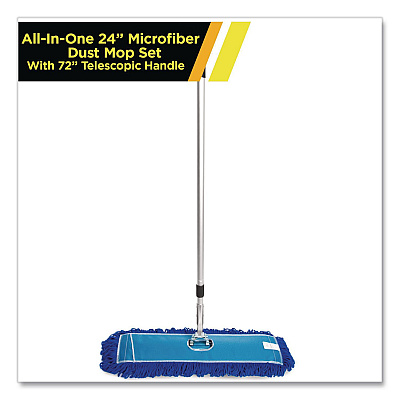 All-In-One 24" Microfiber Dust Mop Set with Telescopic Handle, 24 x 5, Blue, Microfiber Head, 72" Silver Aluminum Handle (GRI17424T)