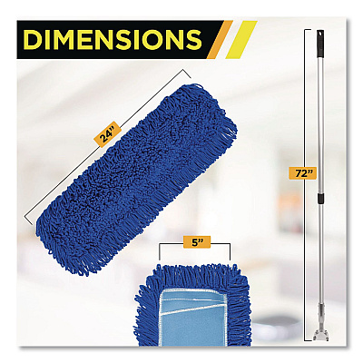 All-In-One 24" Microfiber Dust Mop Set With 72" Telescopic Handle, 24" x 5", Blue, Microfiber Head, 72" Silver Handle, 4 Kits (GRI17424T4PK)