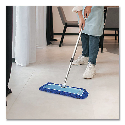 All-In-One 24" Microfiber Dust Mop Set With 72" Telescopic Handle, 24" x 5", Blue, Microfiber Head, 72" Silver Handle, 4 Kits (GRI17424T4PK)