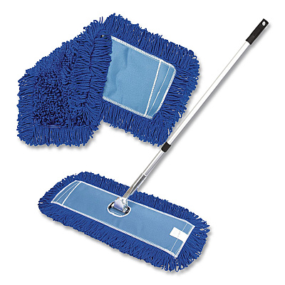 All-In-One 24" Microfiber Dust Mop Set With 72" Telescopic Handle, 24" x 5", Blue, Microfiber Head, 72" Silver Handle, 4 Kits (GRI17424T4PK)