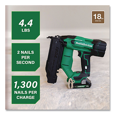18V Brushless Lithium-Ion Compact 18 ga Cordless Brad Nailer Kit (2 Ah), 5/8" to 2" Nails, Green/Black (NT1850DFTM)