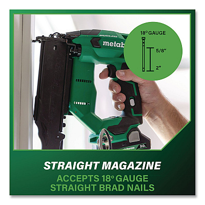 18V Brushless Lithium-Ion Compact 18 ga Cordless Brad Nailer Kit (2 Ah), 5/8" to 2" Nails, Green/Black (NT1850DFTM)