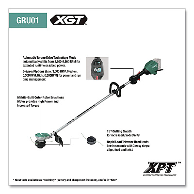 40V max XGT Lithium-Ion Brushless 15" Cordless String Trimmer Kit, (Reconditioned), 68.25" Length, Teal/Black/Silver (GRU01M1R)
