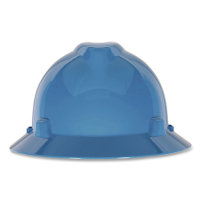 MSA V-Gard Hard Hats, Vented, Full Brim, Fas-Trac III Slide Lock Suspension, One Size Fits Most (6.5 to 8), Blue (10058320)