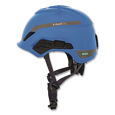 MSA V-Gard H1 Safety Helmet, Brimless, Fas-Trac III Pivot Ratchet Suspension, One Size Fits Most (6.5 to 8), Blue (10194793)