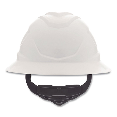 MSA V-Gard Hard Hats, Full Brim, C1 Fas-Trac III Swing Ratchet Suspension, One Size Fits Most (6.5 to 8), White (10215837)