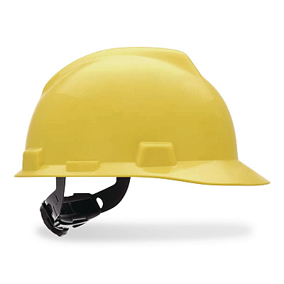 MSA V-Gard Hard Hats, Vented, Front Brim, Fas-Trac III Ratchet Suspension, One Size Fits Most (6.5 to 8), Yellow (477484)