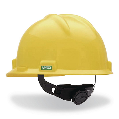 MSA V-Gard Hard Hats, Vented, Front Brim, Fas-Trac III Ratchet Suspension, One Size Fits Most (6.5 to 8), Yellow (477484)