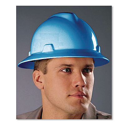 MSA V-Gard Hard Hats, Vented, Full Brim, Staz-On 6-Point Pinlock Suspension, One Size Fits Most (6.5 to 8), Blue (454732)
