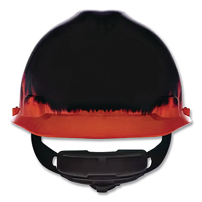 MSA V-Gard Hard Hats, Front Brim, Fas-Trac III Ratchet Suspension, One Size Fits Most (6.5 to 8), Black Fire (10092015)