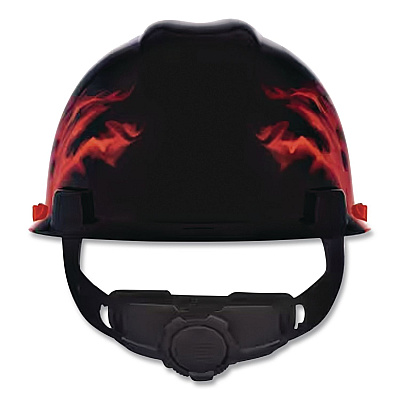 MSA V-Gard Hard Hats, Front Brim, Fas-Trac III Ratchet Suspension, One Size Fits Most (6.5 to 8), Black Fire (10092015)