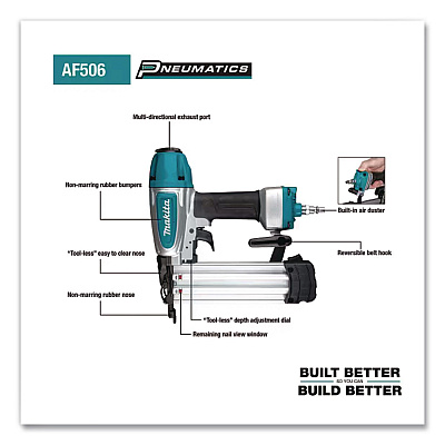 18 Gauge 2 in Pneumatic Brad Nailer (Reconditioned), 5/8" to 2", Silver/Black/Blue (AF506R)