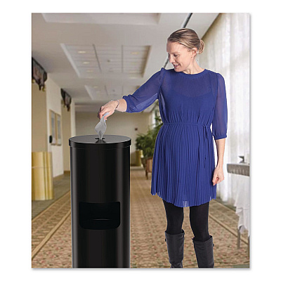 Floor Stand Wet Wipe Dispenser Station with 7 Gallon Built-In Trash Can, 13.1 x 13.1 x 36, Black (GRI509BLK)