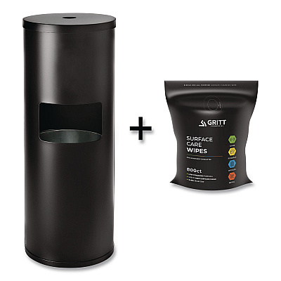 Dispenser and Wipes Starter Kit, 13.1 x 13.1 x 36, Black (GRI509BLKRW)