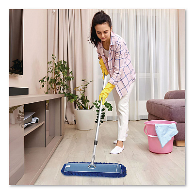 All-In-One Microfiber Dust Mop Set with Telescopic Handle, 36 x 5, Blue Microfiber Head, 40" to 72" Silver Aluminum Handle (GRI17436T)