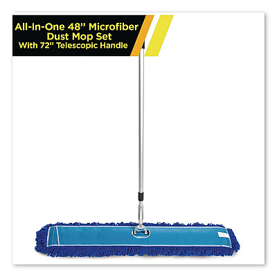 All-In-One Microfiber Dust Mop Set with Telescopic Handle, 48 x 5, Blue Microfiber Head, 40" to 72" Silver Aluminum Handle (GRI17448T)
