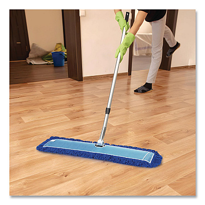 All-In-One Microfiber Dust Mop Set with Telescopic Handle, 48 x 5, Blue Microfiber Head, 72" Silver Aluminum Handle, 4/Kit (GRI17448T4PK)