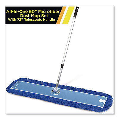 All-In-One Microfiber Dust Mop Set with Telescopic Handle, 60 x 5, Blue Microfiber Head, 40" to 72" Silver Aluminum Handle (GRI17460T)