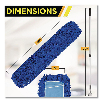 All-In-One Microfiber Dust Mop Set with Telescopic Handle, 60 x 5, Blue Microfiber Head, 72" Silver Aluminum Handle, 4/Kit (GRI17460T4PK)