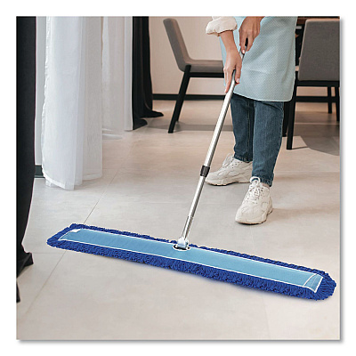 All-In-One Microfiber Dust Mop Set with Telescopic Handle, 60 x 5, Blue Microfiber Head, 72" Silver Aluminum Handle, 4/Kit (GRI17460T4PK)