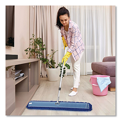 All-In-One Microfiber Dust Mop Set with Telescopic Handle, 60 x 5, Blue Microfiber Head, 72" Silver Aluminum Handle, 4/Kit (GRI17460T4PK)