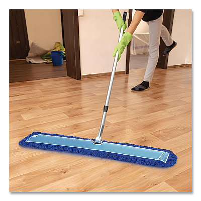 All-In-One Microfiber Dust Mop Set with Telescopic Handle, 60 x 5, Blue Microfiber Head, 72" Silver Aluminum Handle, 4/Kit (GRI17460T4PK)