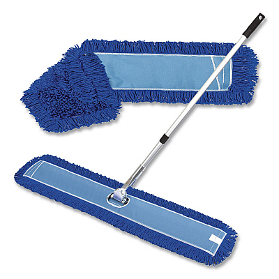 All-In-One Microfiber Dust Mop Set with Telescopic Handle, 60 x 5, Blue Microfiber Head, 72" Silver Aluminum Handle, 4/Kit (GRI17460T4PK)