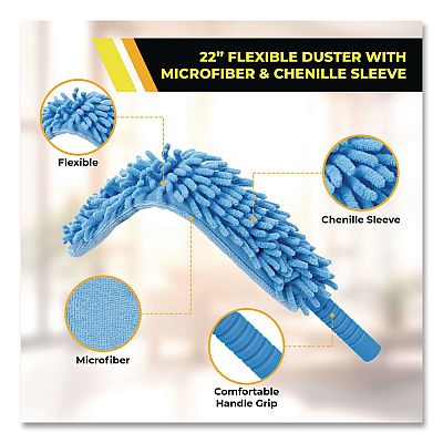 Flexible Wand Duster with Microfiber and Chenille Sleeve and 20" Pole (GRI17520I)