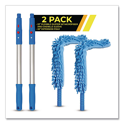 Flexible Wand Duster with Microfiber and Chenille Sleeve and 20" Pole, 2/Kit (GRI17520I2PK)