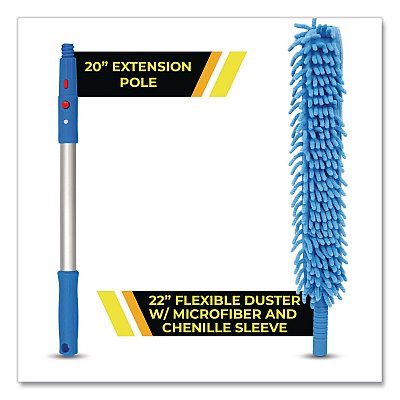 Flexible Wand Duster with Microfiber and Chenille Sleeve and 20" Pole, 2/Kit (GRI17520I2PK)