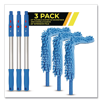 Flexible Wand Duster with Microfiber and Chenille Sleeve and 20" Pole, 3/Kit (GRI17520I3PK)